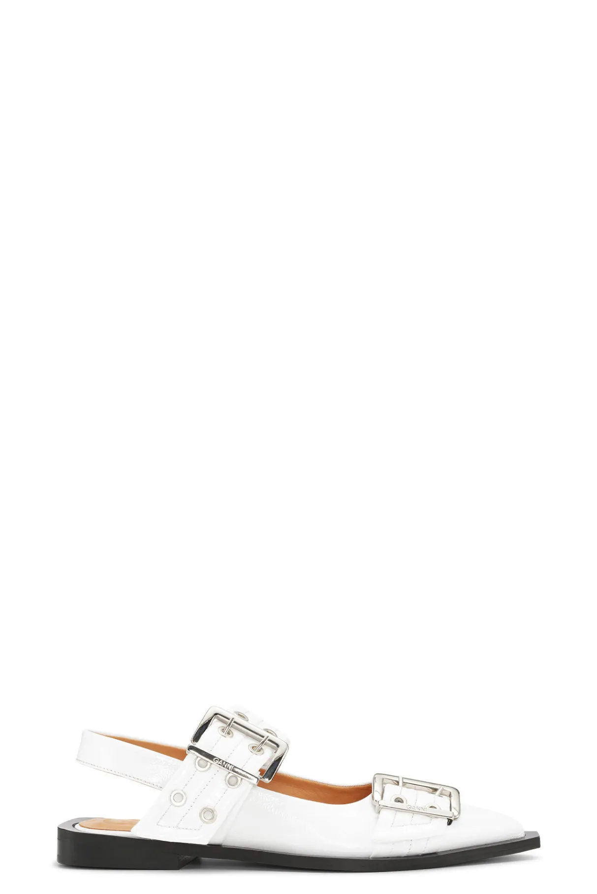 Clearance GANNI White Wide Welt Buckle Ballerinas Egret