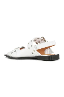 Clearance GANNI White Wide Welt Buckle Ballerinas Egret