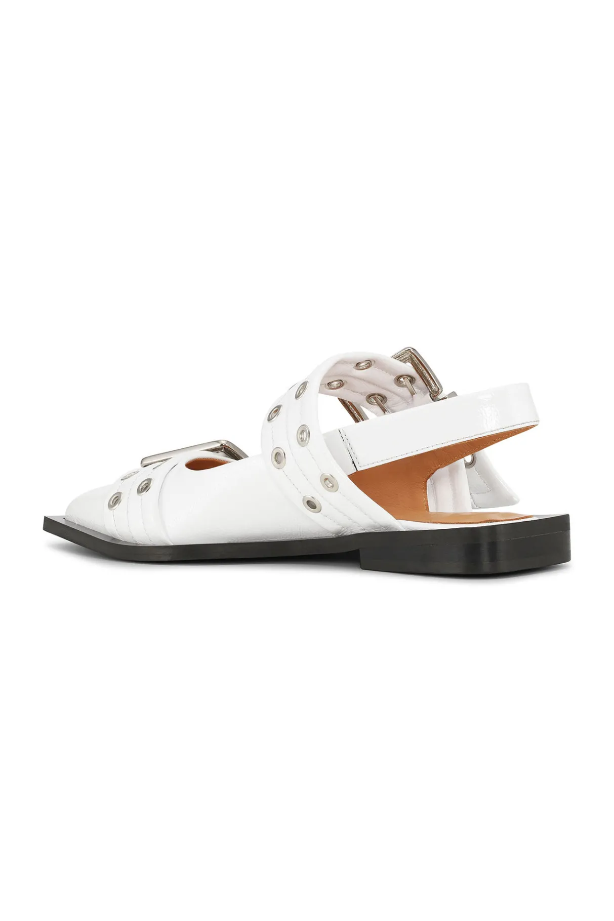 Clearance GANNI White Wide Welt Buckle Ballerinas Egret