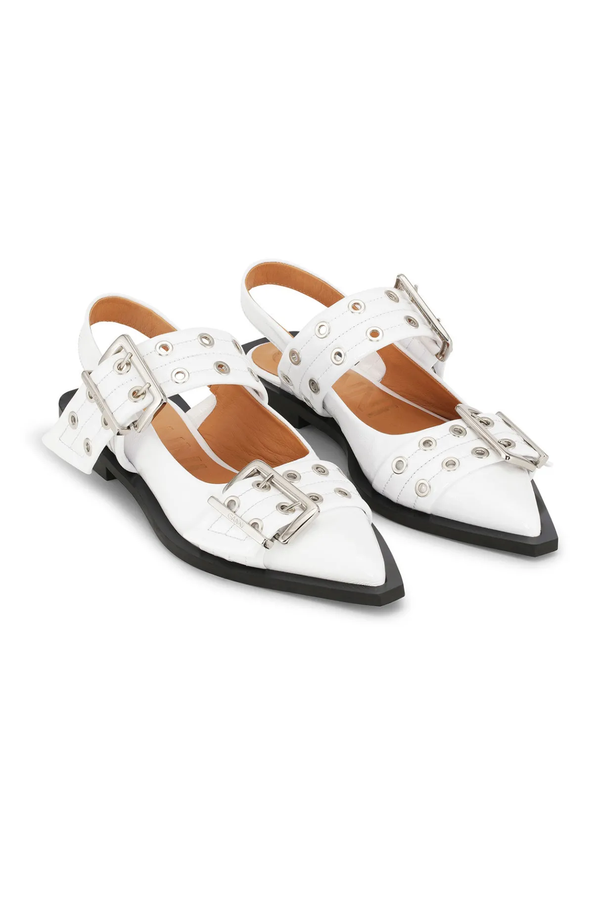 Clearance GANNI White Wide Welt Buckle Ballerinas Egret