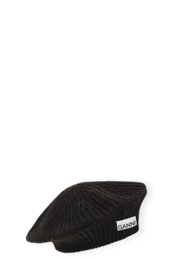 Best GANNI Wool Beret Black Melange