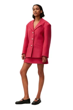 Shop GANNI Wool Blazer Fiery Red