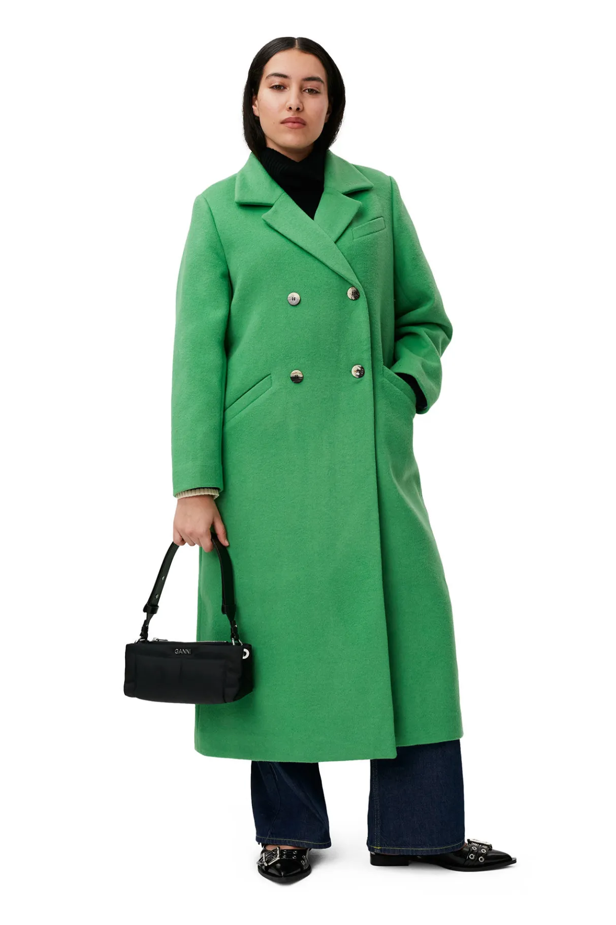 Online GANNI Wool Coat Kelly Green