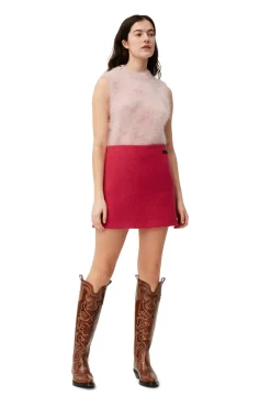 Best GANNI Wool Mini Skirt Fiery Red