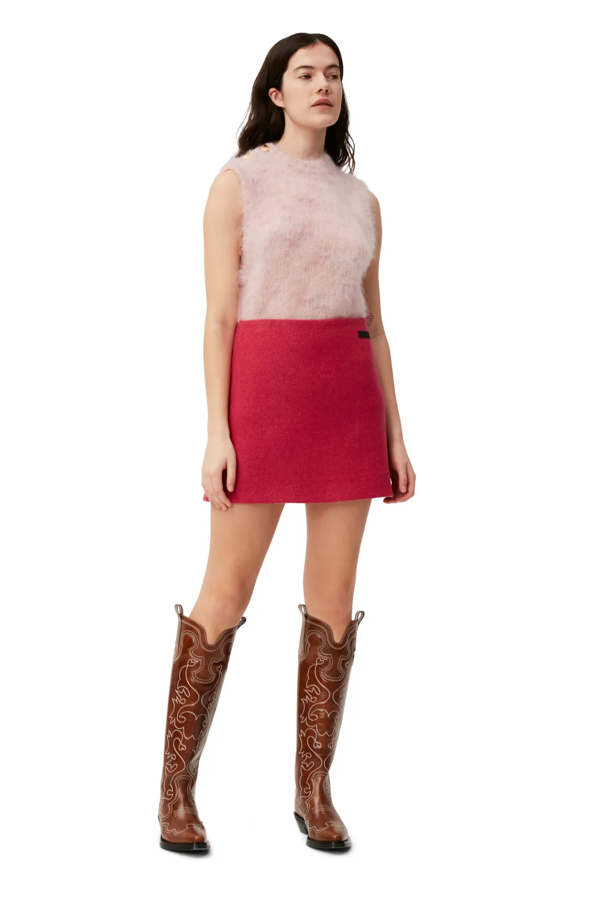 Best GANNI Wool Mini Skirt Fiery Red