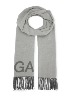 Sale GANNI Wool Mix Fringed Wool Scarf Paloma Melange
