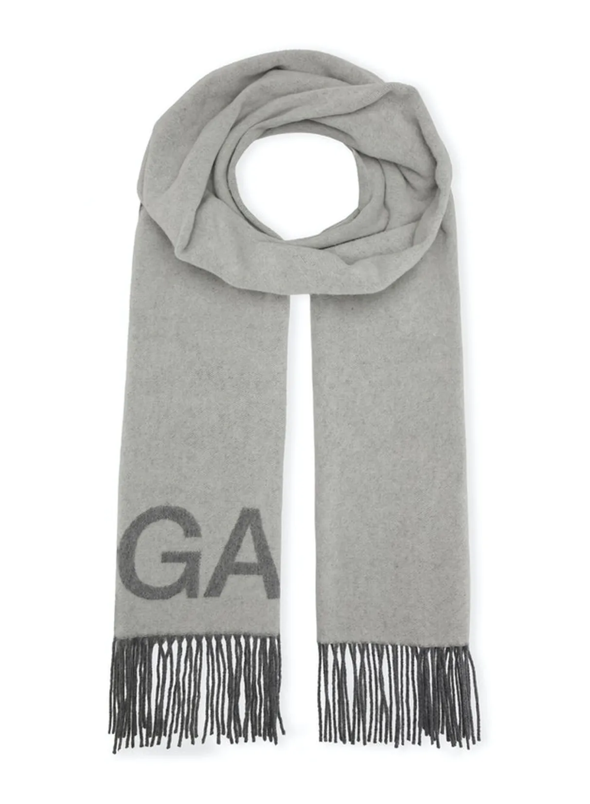 Sale GANNI Wool Mix Fringed Wool Scarf Paloma Melange