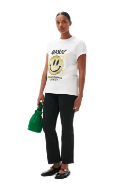 Outlet GANNI Yellow Smiley Relaxed T-Shirt Bright White