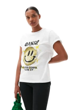 Outlet GANNI Yellow Smiley Relaxed T-Shirt Bright White