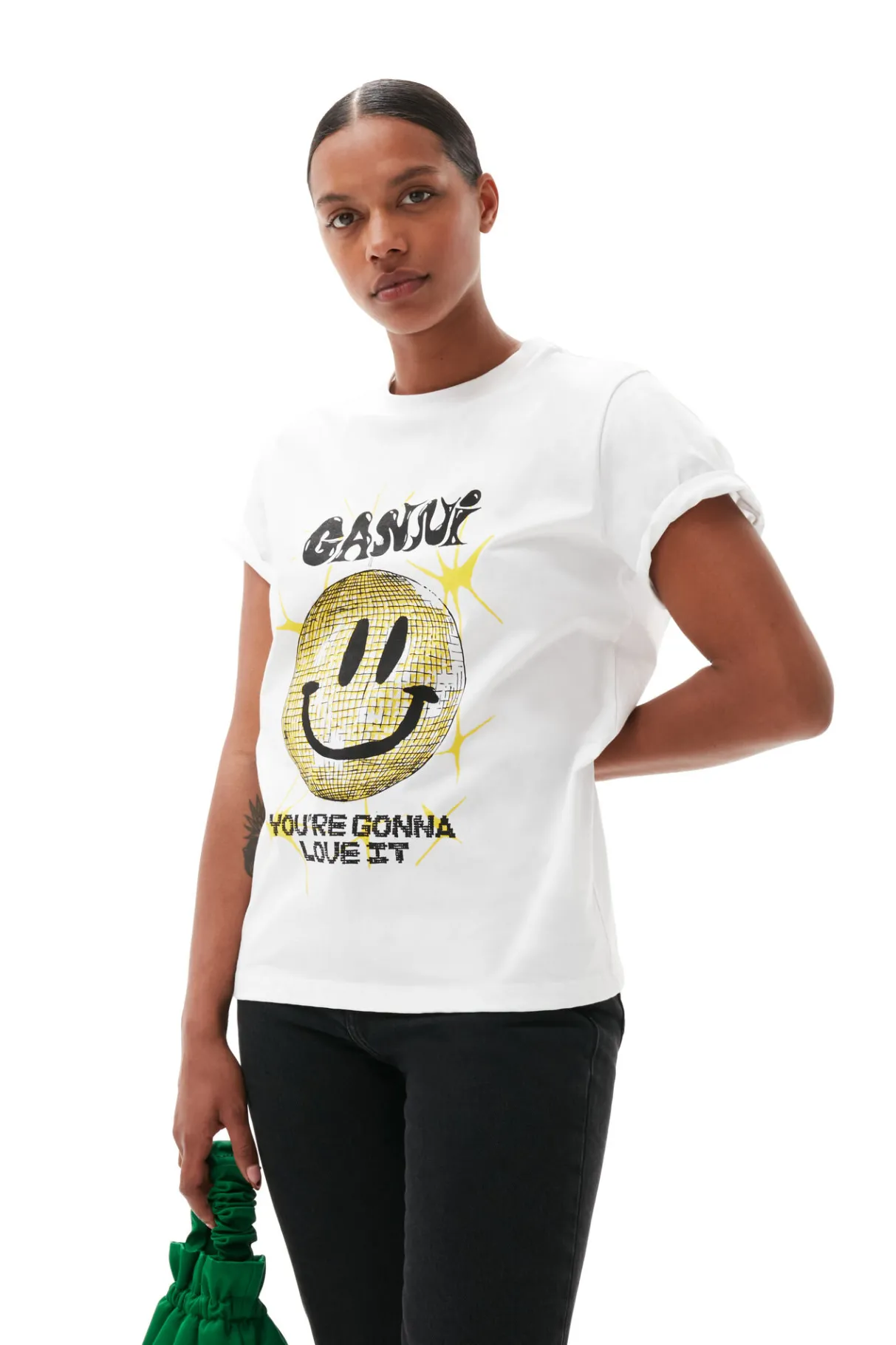 Outlet GANNI Yellow Smiley Relaxed T-Shirt Bright White