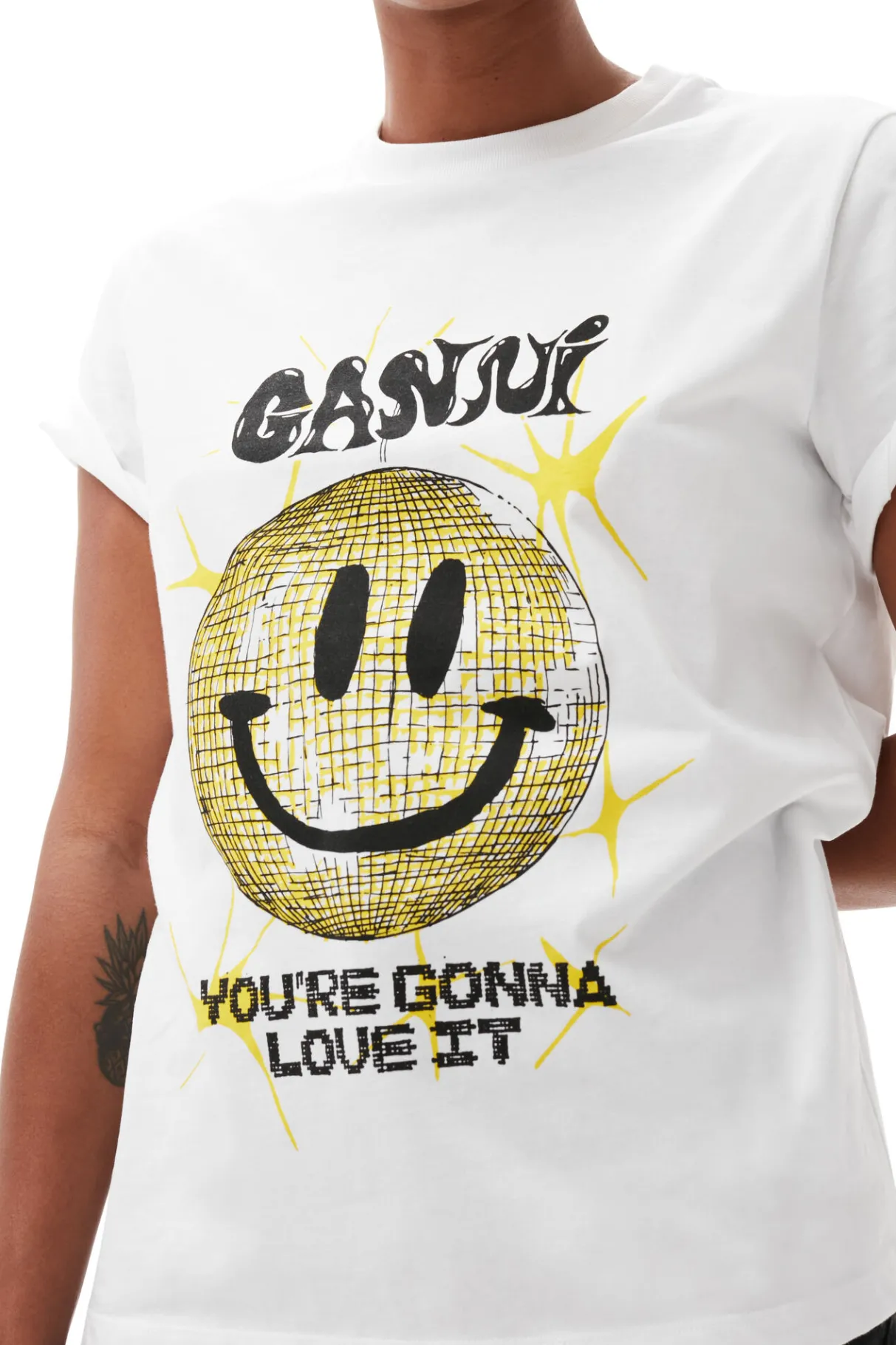 Outlet GANNI Yellow Smiley Relaxed T-Shirt Bright White