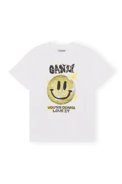 Outlet GANNI Yellow Smiley Relaxed T-Shirt Bright White