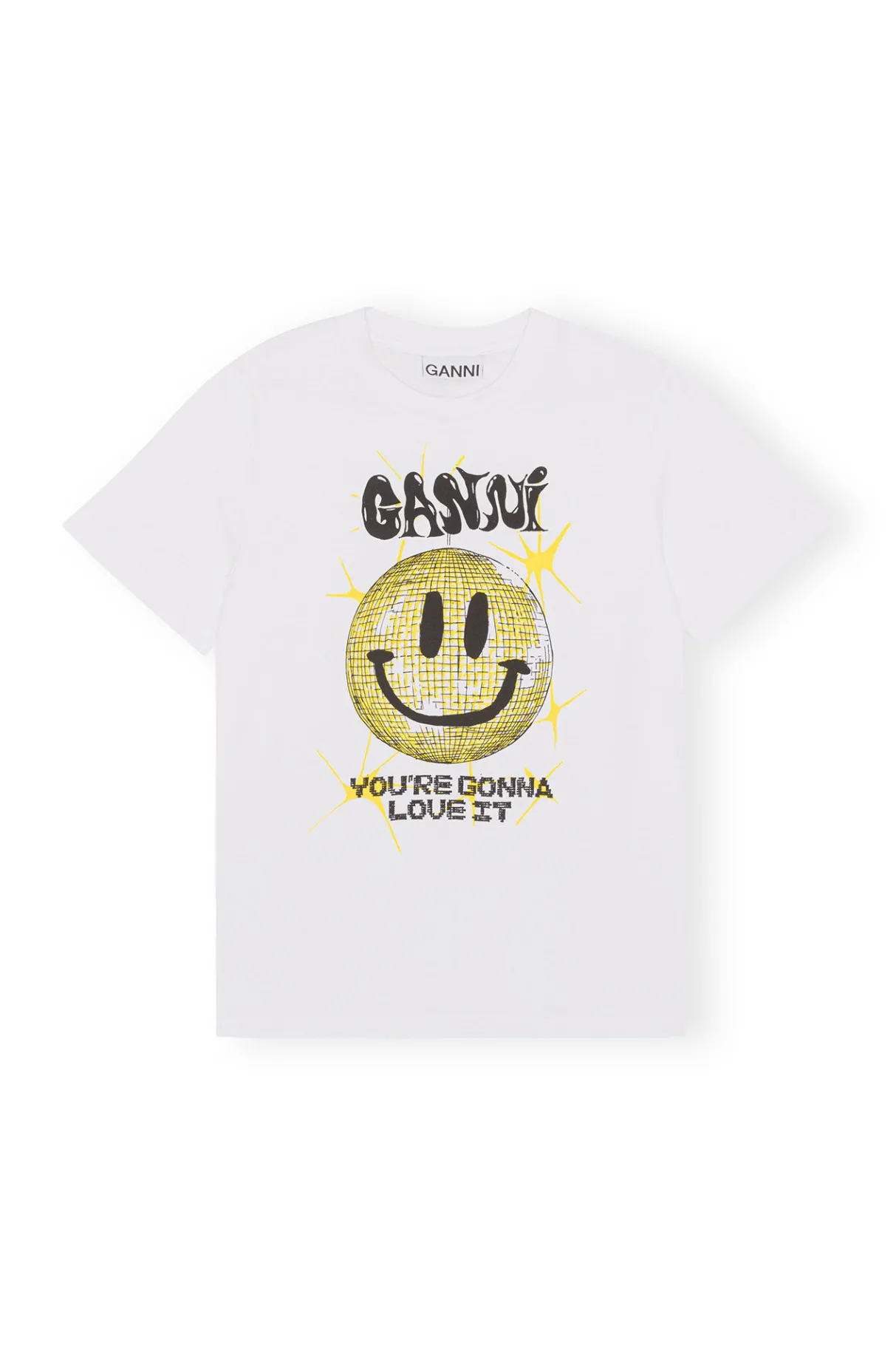 Outlet GANNI Yellow Smiley Relaxed T-Shirt Bright White