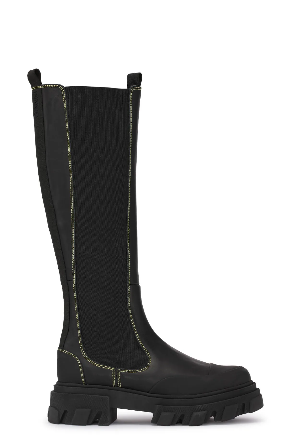 Clearance GANNI Yellow Stitch Knee-High Chelsea Boots Black
