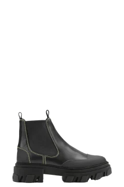Shop GANNI Yellow Stitching Chelsea Boots Black