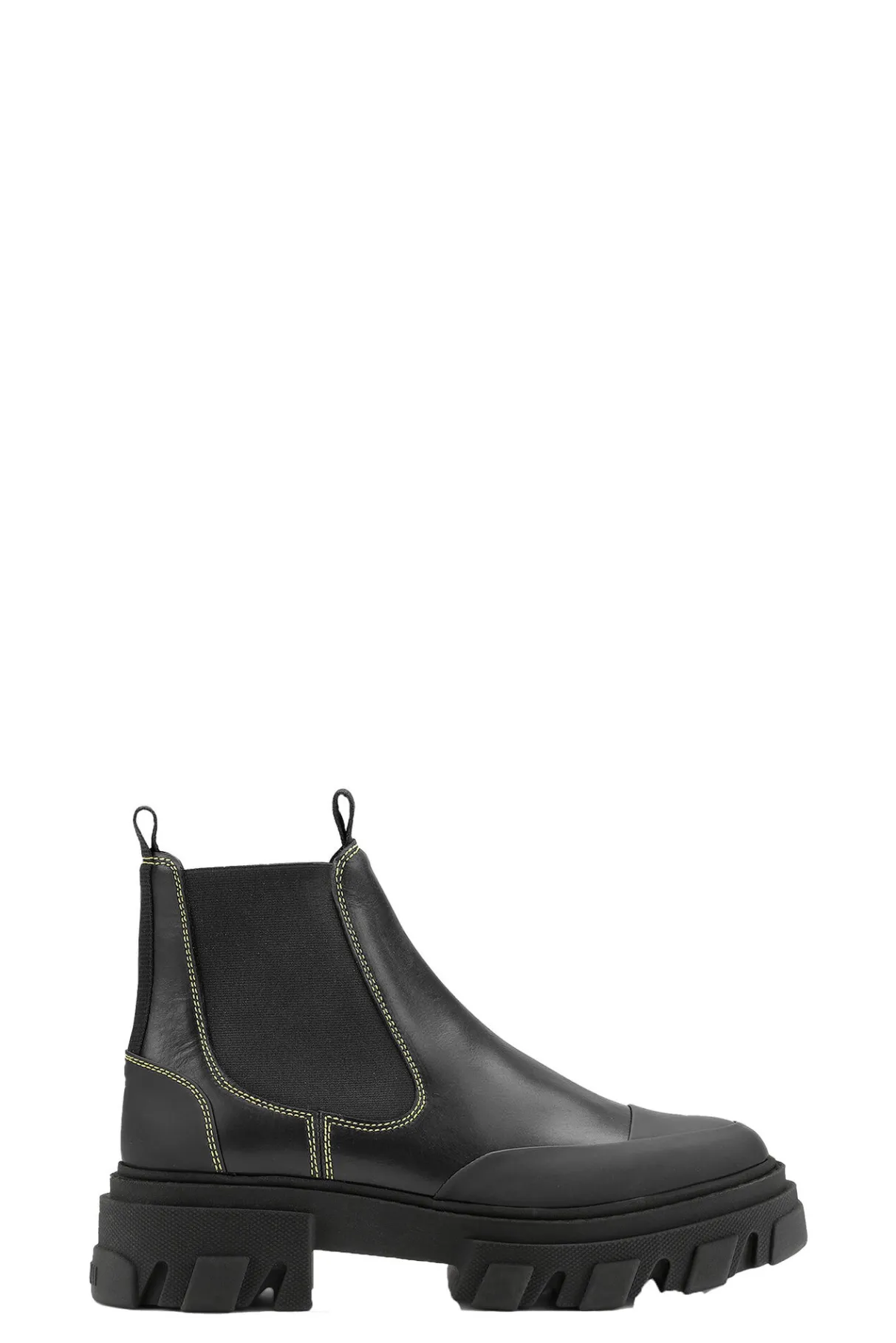 Shop GANNI Yellow Stitching Chelsea Boots Black