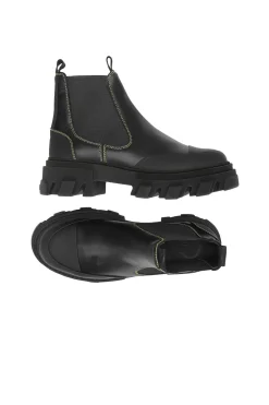 Shop GANNI Yellow Stitching Chelsea Boots Black